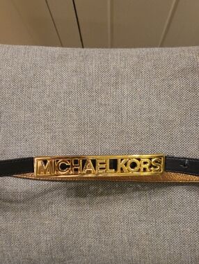 Michael Kors Black Belt with Gold Logo Plate